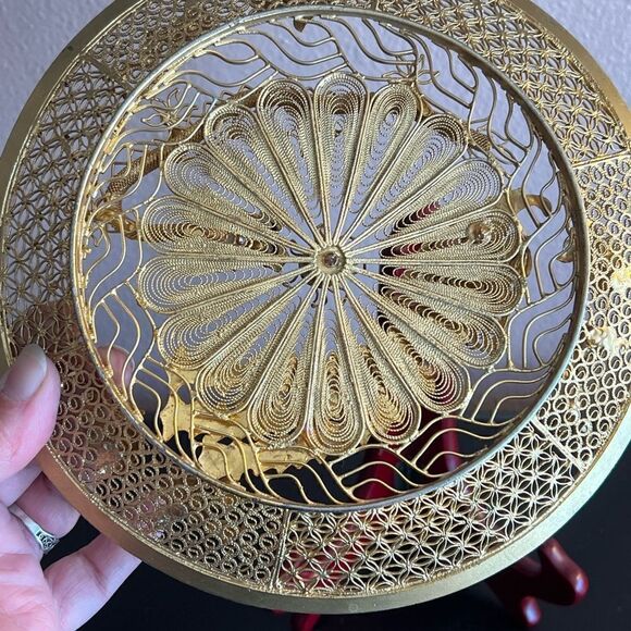 Chinese gold filigree enamel 3D dragon Phoenix decorative plate - Picture 8 of 14